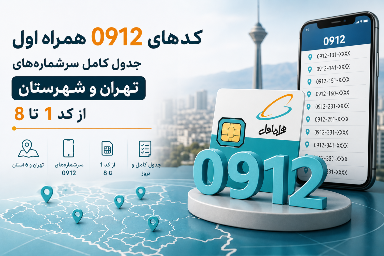 جدول سرشماره 0912 تهران و شهرستان